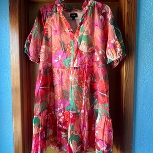 MSK Vibrant Floral Dress - Pink, Green, Orange